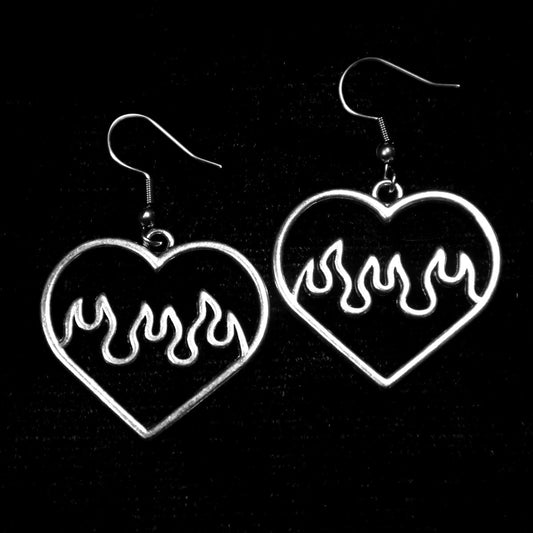 Flaming Heart Earrings • Occult Patches & Pins