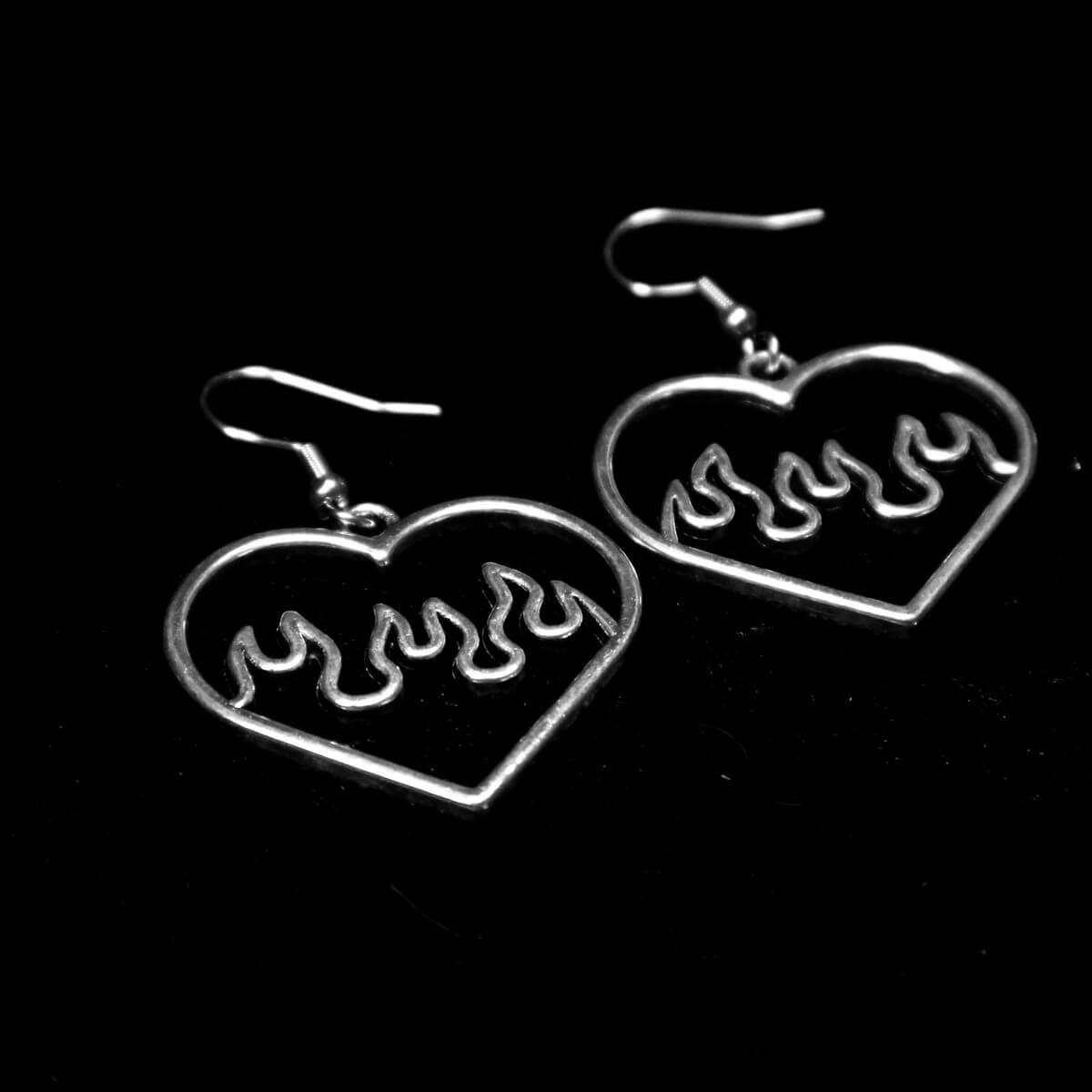 Flaming Heart Earrings • Occult Patches & Pins