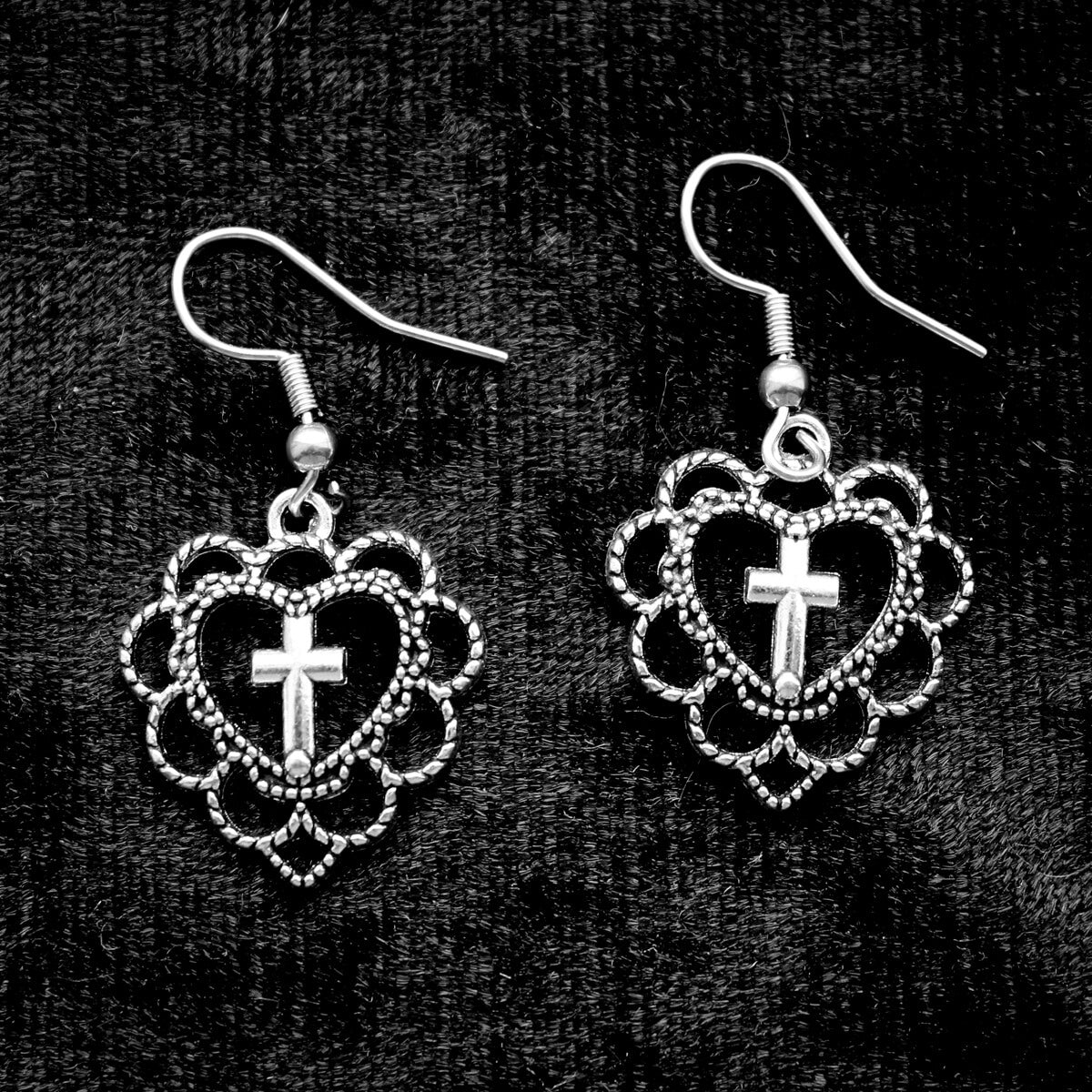 Cross Heart Earrings | Occult Patches Pins