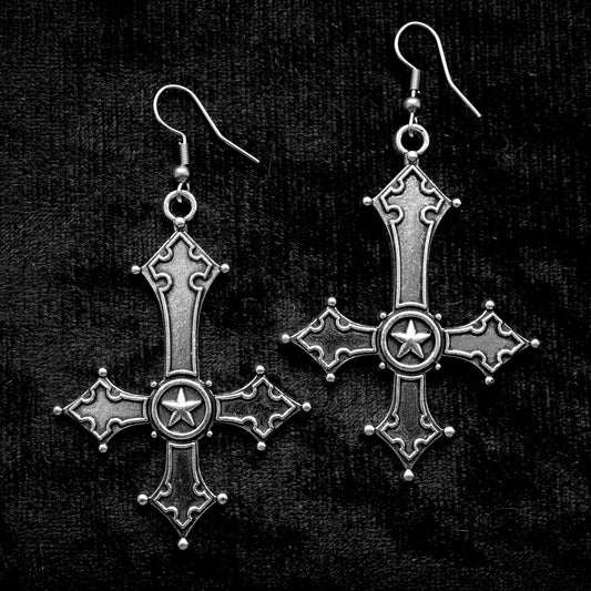 Inverted Cross Earrings | Occult Patches Pins