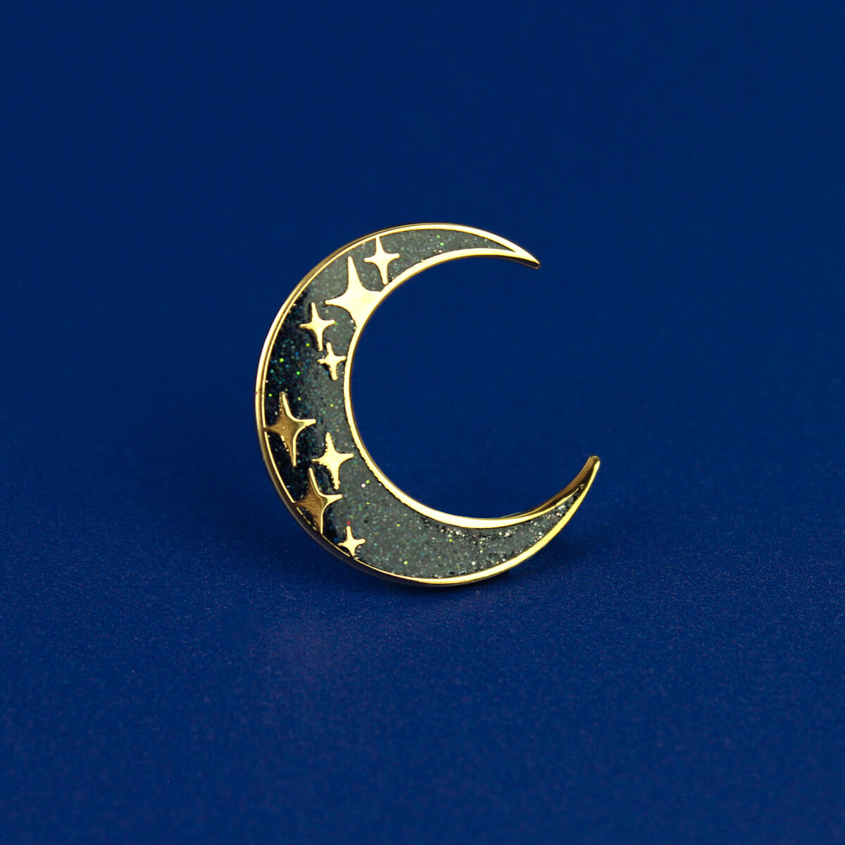 Black and Gold Glitter Moon Enamel Pin | Occult Patches & Pins