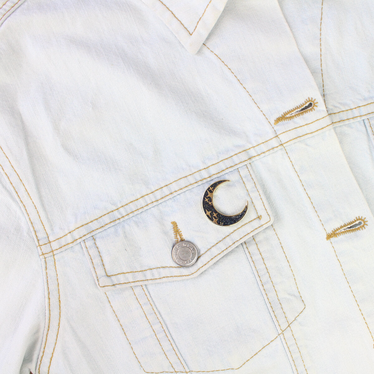 Black and Gold Glitter Moon Enamel Pin | Occult Patches & Pins