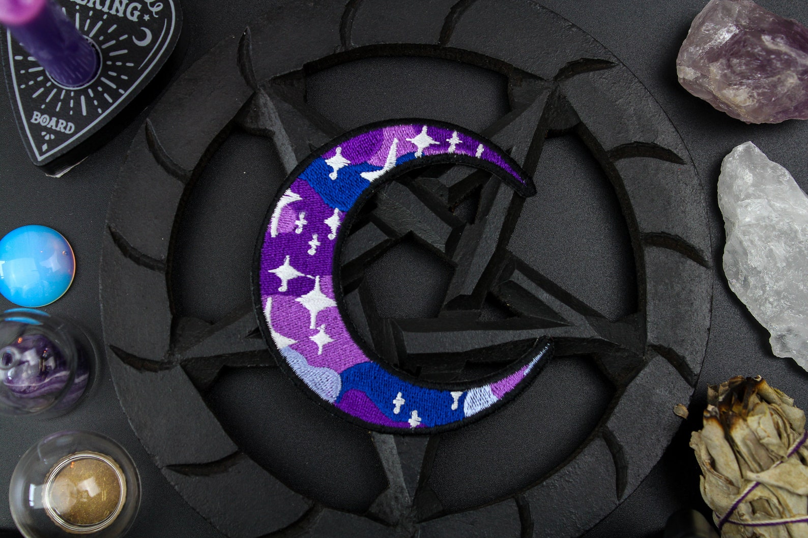 Purple Galaxy Crescent Moon Patch | Occult Patches & Pins