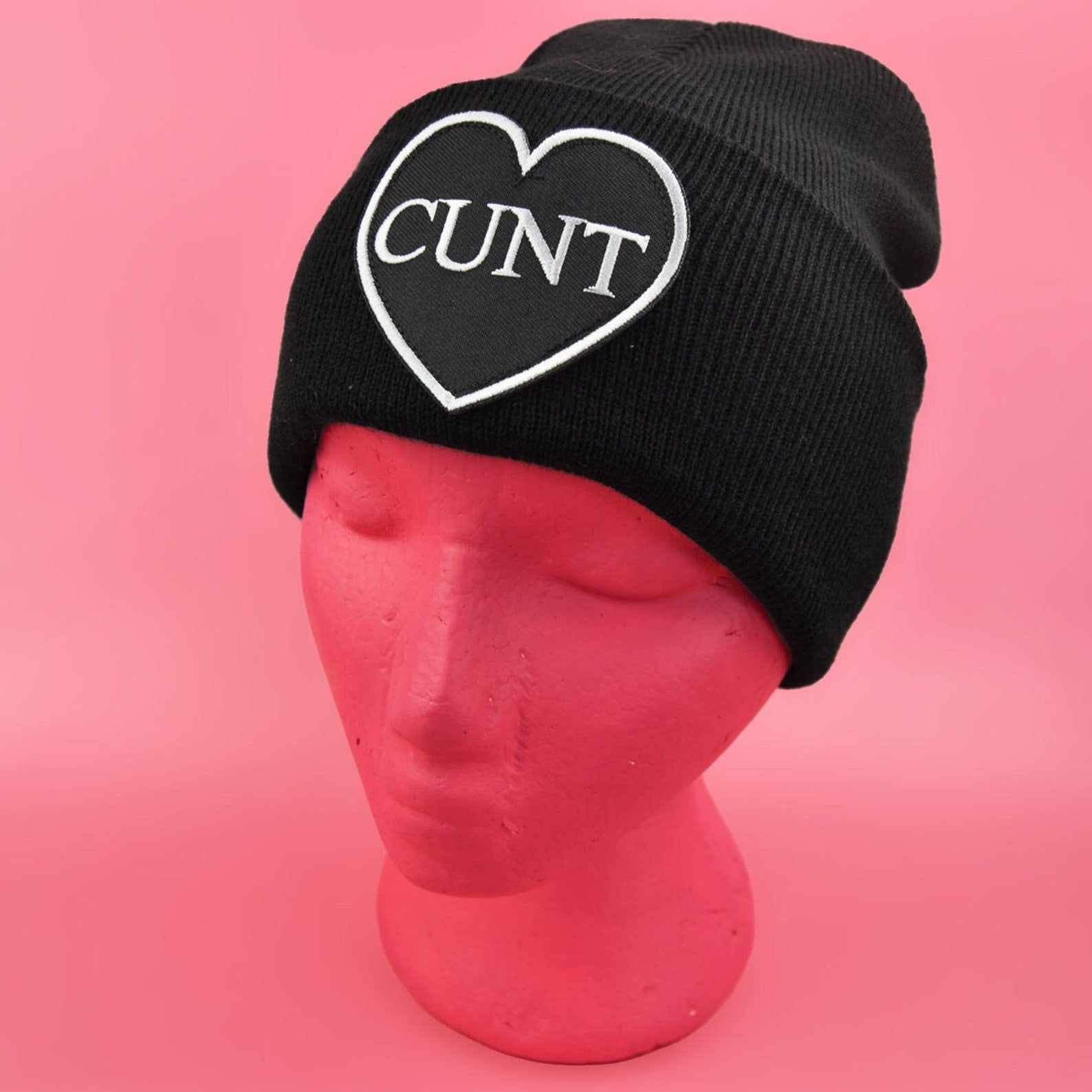 Cunt Hat Black Heart Black Beanie Occult Patches Pins